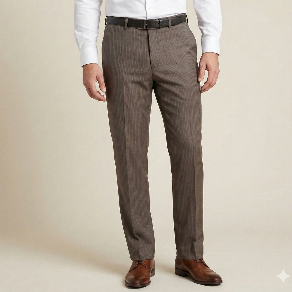 Perry Ellis Men's Brown Striped Pleated Dress Pants Size 36X32 EUC